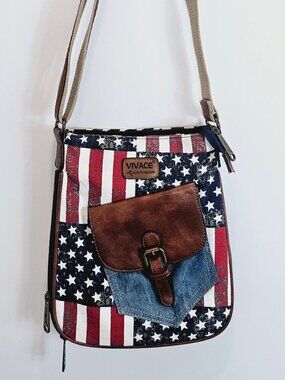 Vivace Americana Flag Stars Stripes USA Patriotic Adjustable Crossbody Handbag